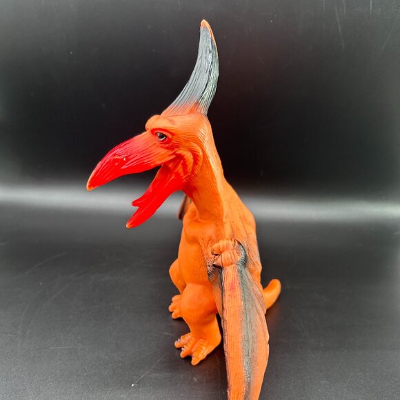 Pterodactyl Dinosaur Toy Figure 8" Soft Rubber Orange Black - Picture 3 of 10